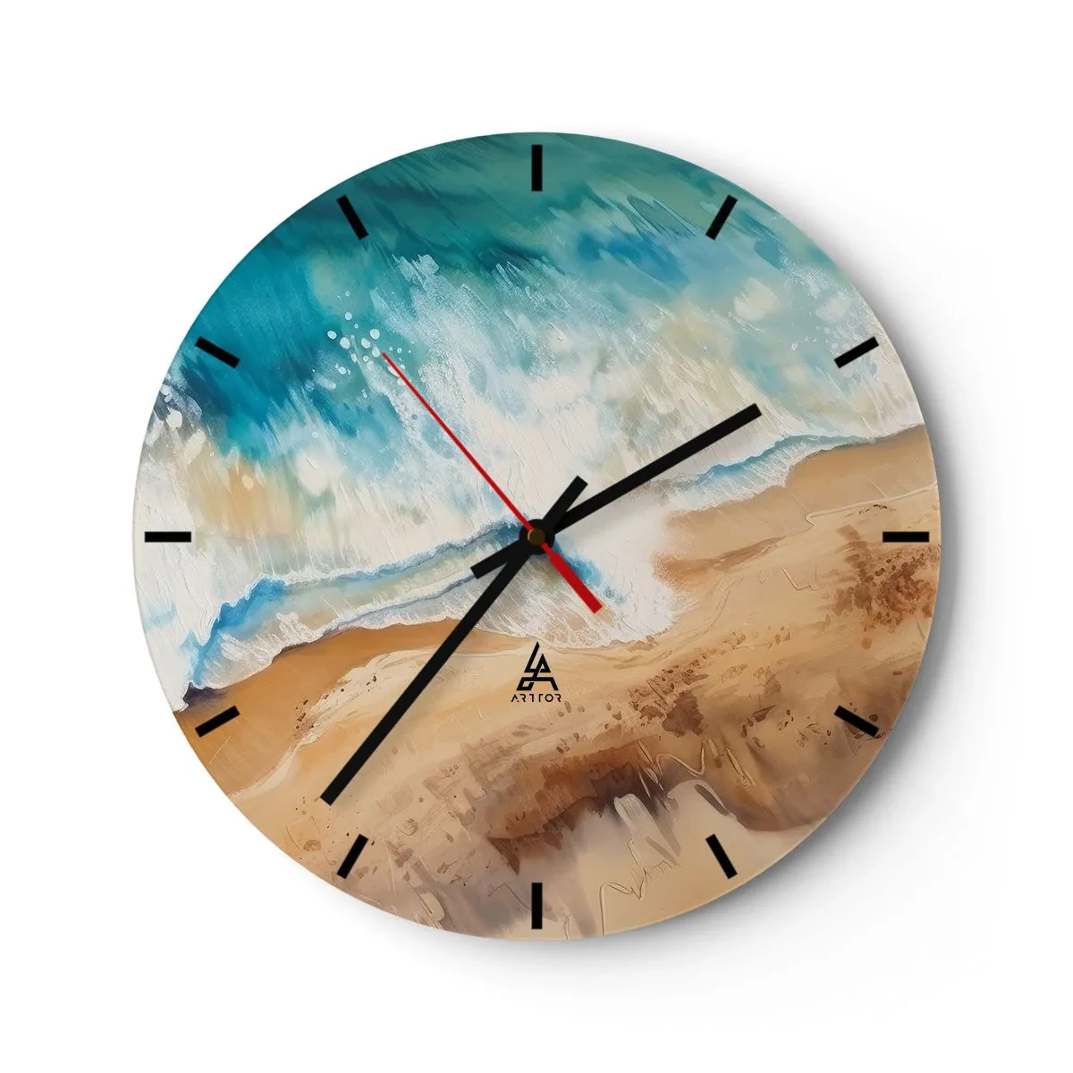 Relógio de parede - Relógio em vidro - Uma vista aérea de uma onda pictórica quebrando na areia - 30x30cm - A onda que retorna - Decoração de parede moderna para a sala de estar, cozinha e quarto ARTTOR