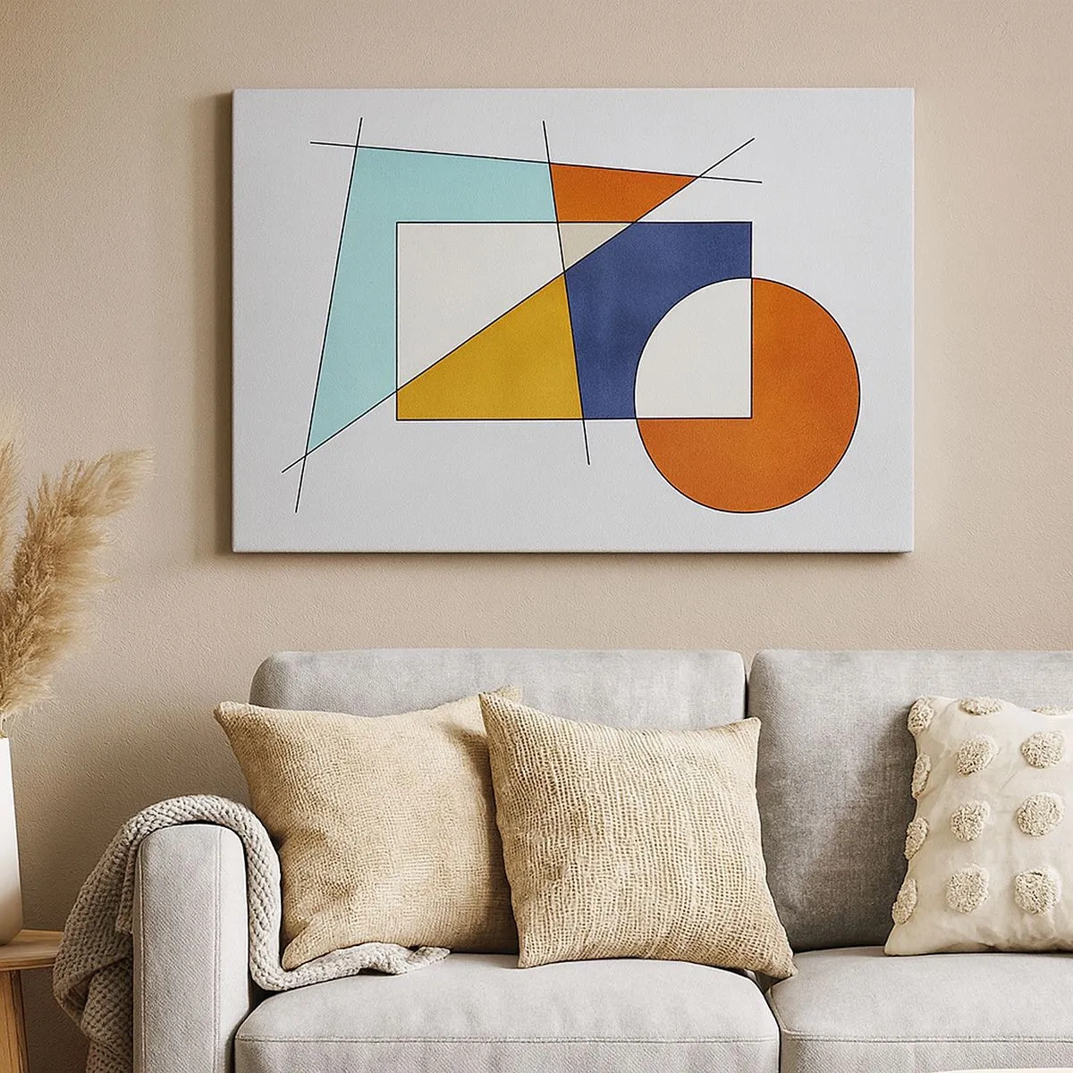 Quadro em tela - Uma composição modernista de formas geométricas e cores - 70x50cm - Abstração: diversão modernista - Decoração de parede moderna para a sala de estar e quarto ARTTOR