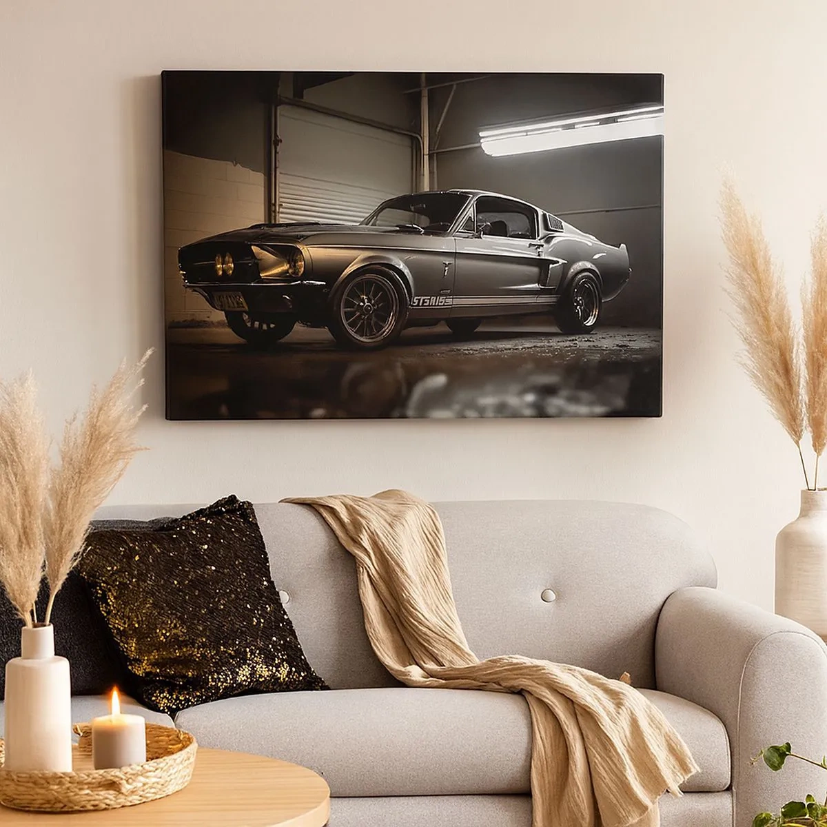 Quadro em tela - Carro clássico em garagem retrô - 70x50cm - De volta ao passado - Decoração de parede moderna para a sala de estar e quarto ARTTOR