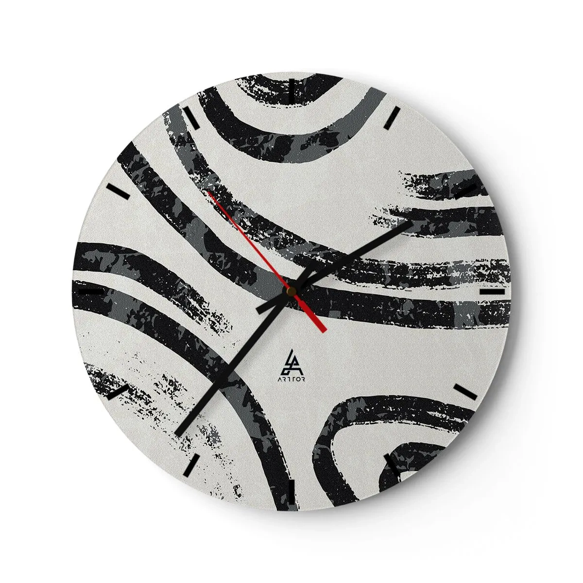 Relógio de parede - Relógio em vidro - Arcos pretos e cinzas sobre fundo claro em estilo minimalista - 30x30cm - Meio parado - Decoração de parede moderna para a sala de estar, cozinha e quarto ARTTOR