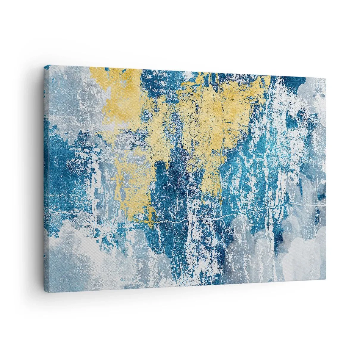 Quadro em tela - Abstração em tons de azul e amarelo - 70x50cm - Abstração cheia de clima - Decoração de parede moderna para a sala de estar e quarto ARTTOR