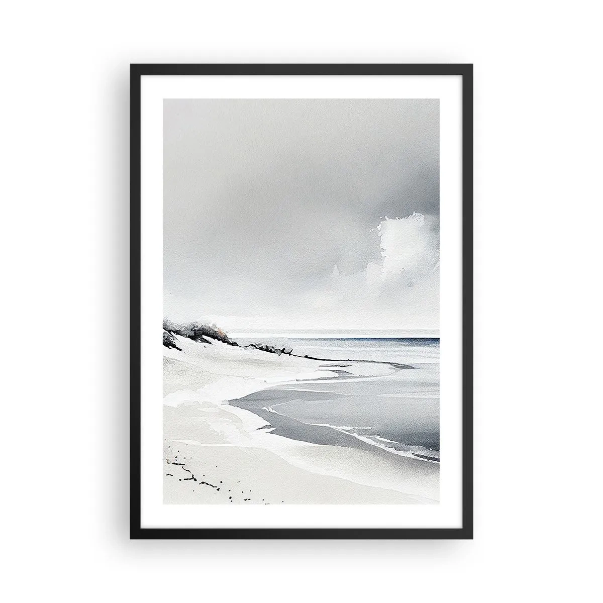 Pôster com moldura preta - Uma praia minimalista em tons de cinza - 50x70cm - Juntos para sempre - Decoração de parede moderna para a sala de estar e quarto ARTTOR