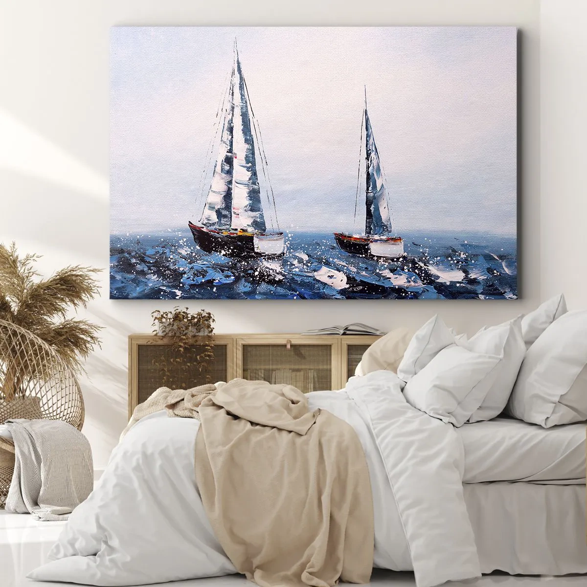 Quadro em tela - Veleiros em um mar tempestuoso em uma composição pictórica - 70x50cm - Irmandade do vento - Decoração de parede moderna para a sala de estar e quarto ARTTOR