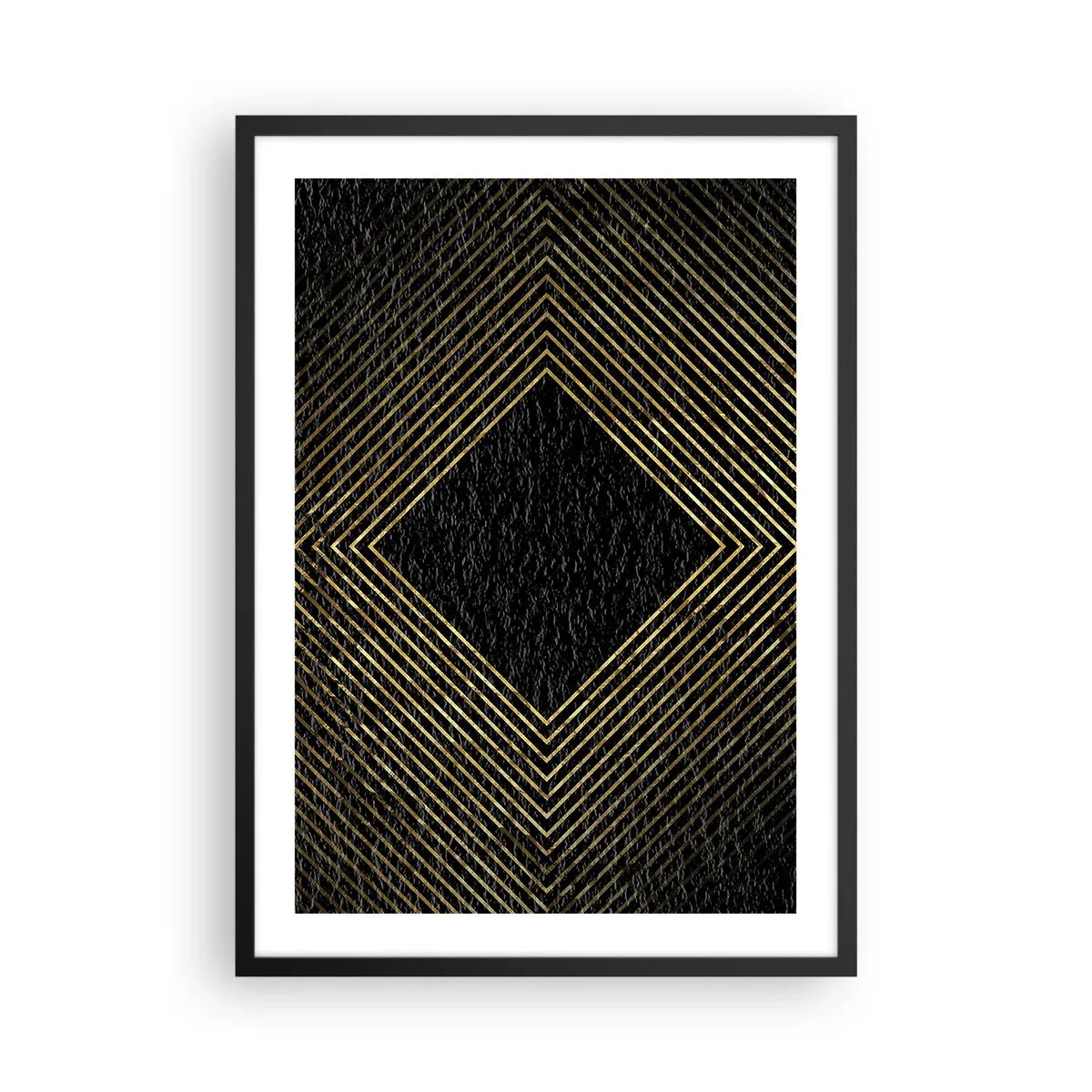Pôster com moldura preta - Linhas geométricas douradas em um fundo preto - 50x70cm - Geometria em estilo glamoroso - Decoração de parede moderna para a sala de estar e quarto ARTTOR