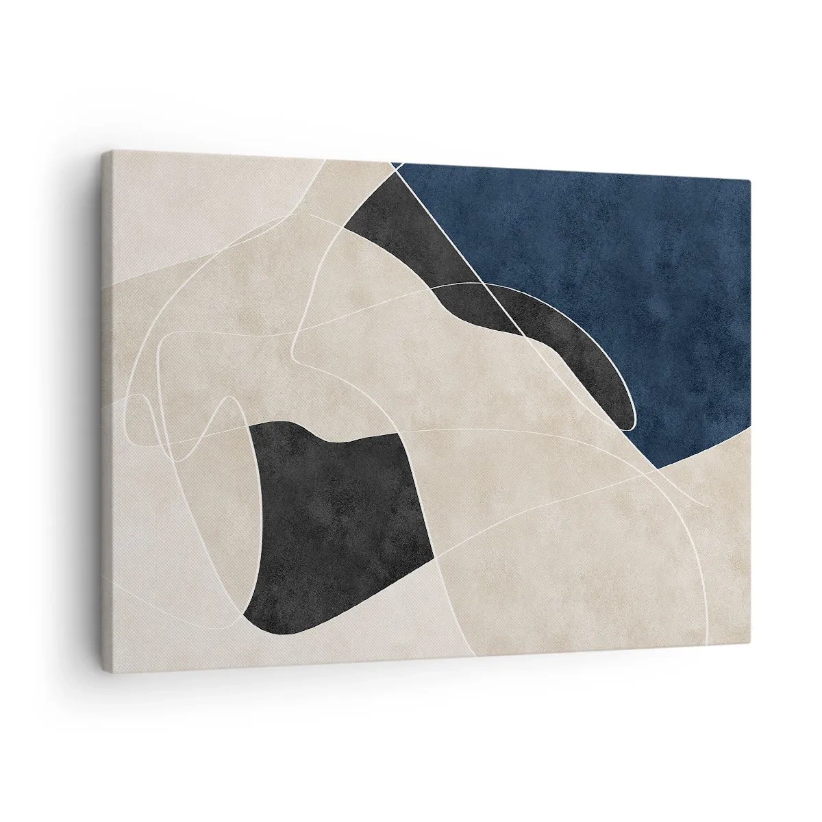 Quadro em tela - Abstração geométrica em tons de bege e azul marinho - 70x50cm - Composição abstrata – contraste de cores - Decoração de parede moderna para a sala de estar e quarto ARTTOR