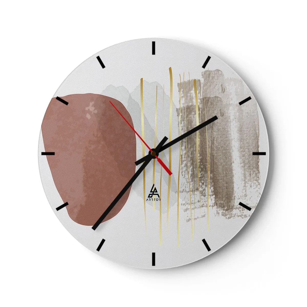 Relógio de parede - Relógio em vidro - Formas abstratas minimalistas em tons de bege e marrom - 30x30cm - Colunata abstrata - Decoração de parede moderna para a sala de estar, cozinha e quarto ARTTOR
