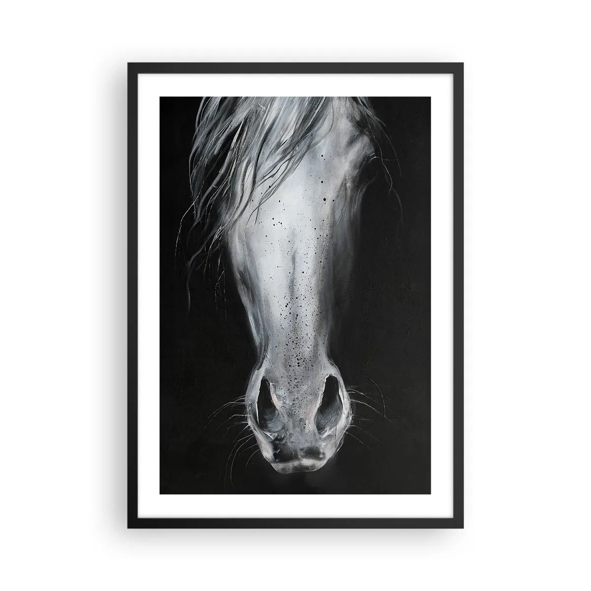 Pôster com moldura preta - Close-up do rosto de um cavalo em preto e branco - 50x70cm - Olhar sedutor - Decoração de parede moderna para a sala de estar e quarto ARTTOR