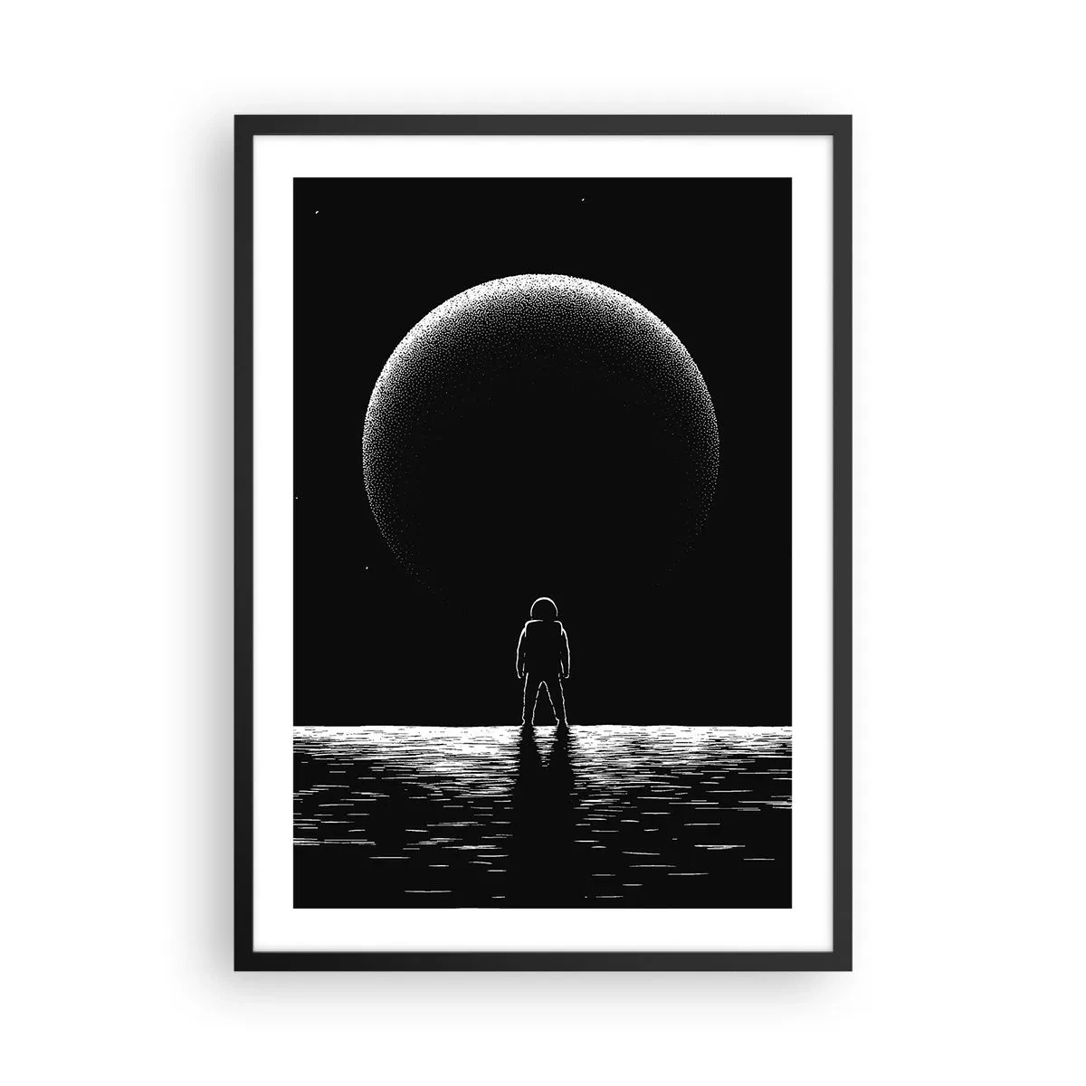 Pôster com moldura preta - Um astronauta tendo como pano de fundo um enorme planeta no espaço - 50x70cm - Cara a cara - Decoração de parede moderna para a sala de estar e quarto ARTTOR