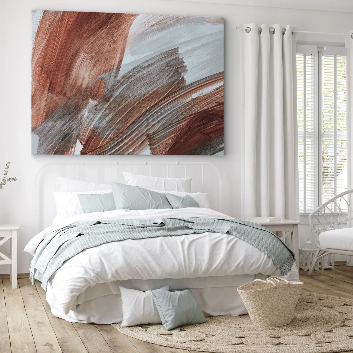 Quadro em tela - Pinceladas abstratas em tons de cobre e cinza - 70x50cm - Abstração de outono e vento - Decoração de parede moderna para a sala de estar e quarto ARTTOR