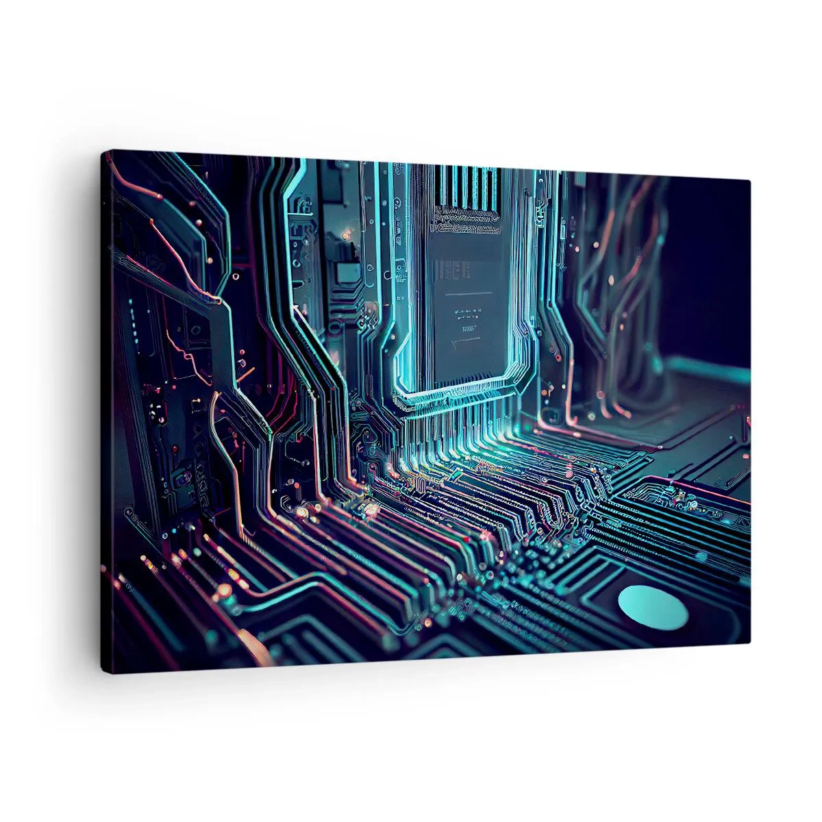 Quadro em tela - Placa de circuito impresso tecnológica com traços iluminados - 70x50cm - Só estou a pensar... - Decoração de parede moderna para a sala de estar e quarto ARTTOR