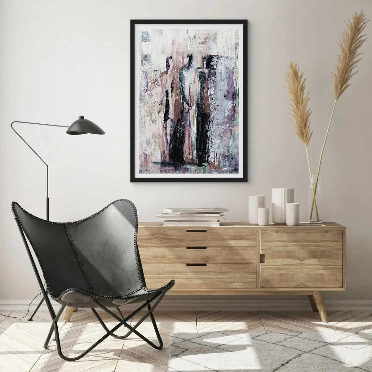 Pôster com moldura preta - Figuras abstratas em cores suaves - 50x70cm - Três misteriosos - Decoração de parede moderna para a sala de estar e quarto ARTTOR