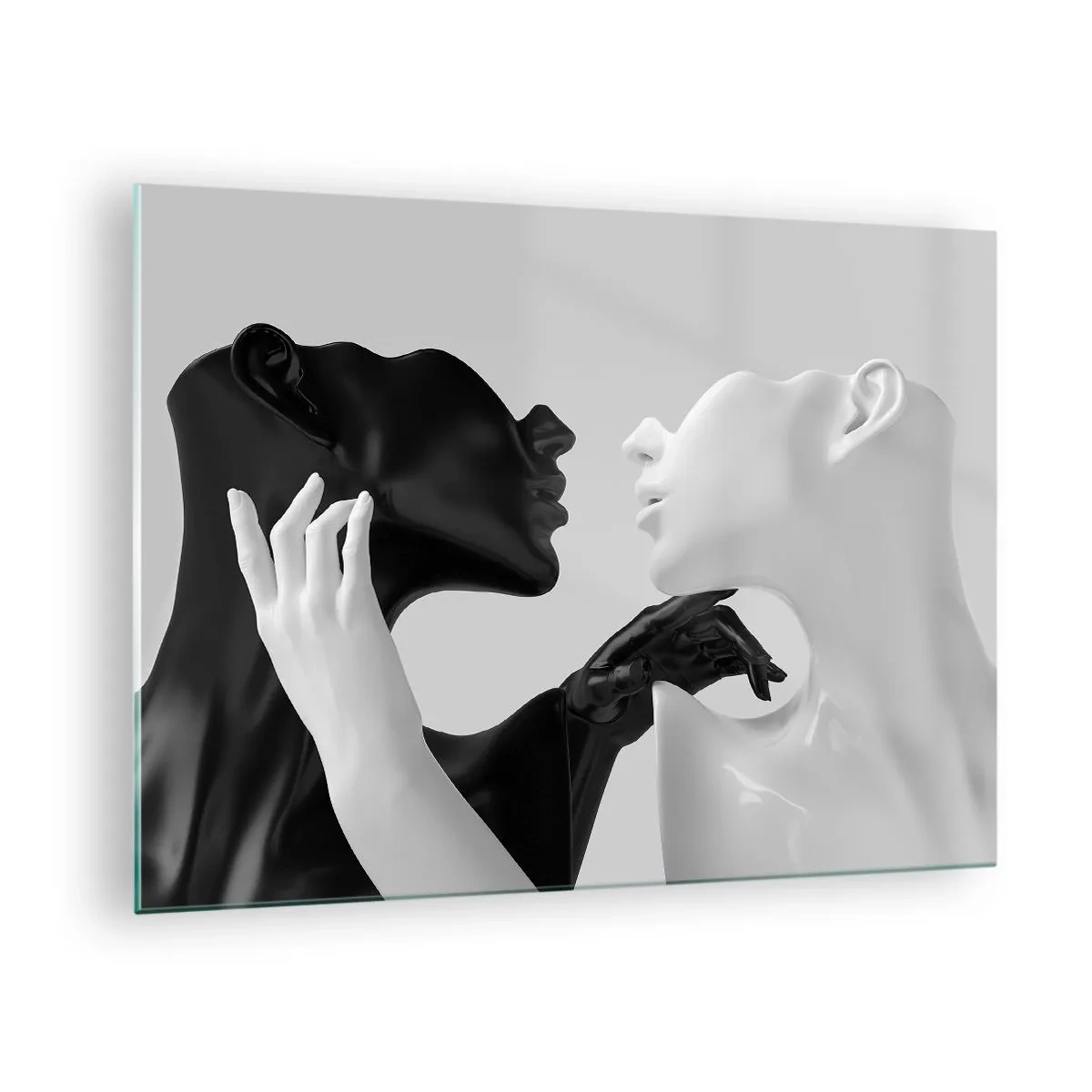 Quadro em vidro - Figuras em preto e branco em close-up sensual - 70x50cm - Atração – desejo - Decoração de parede moderna para a sala de estar e quarto ARTTOR