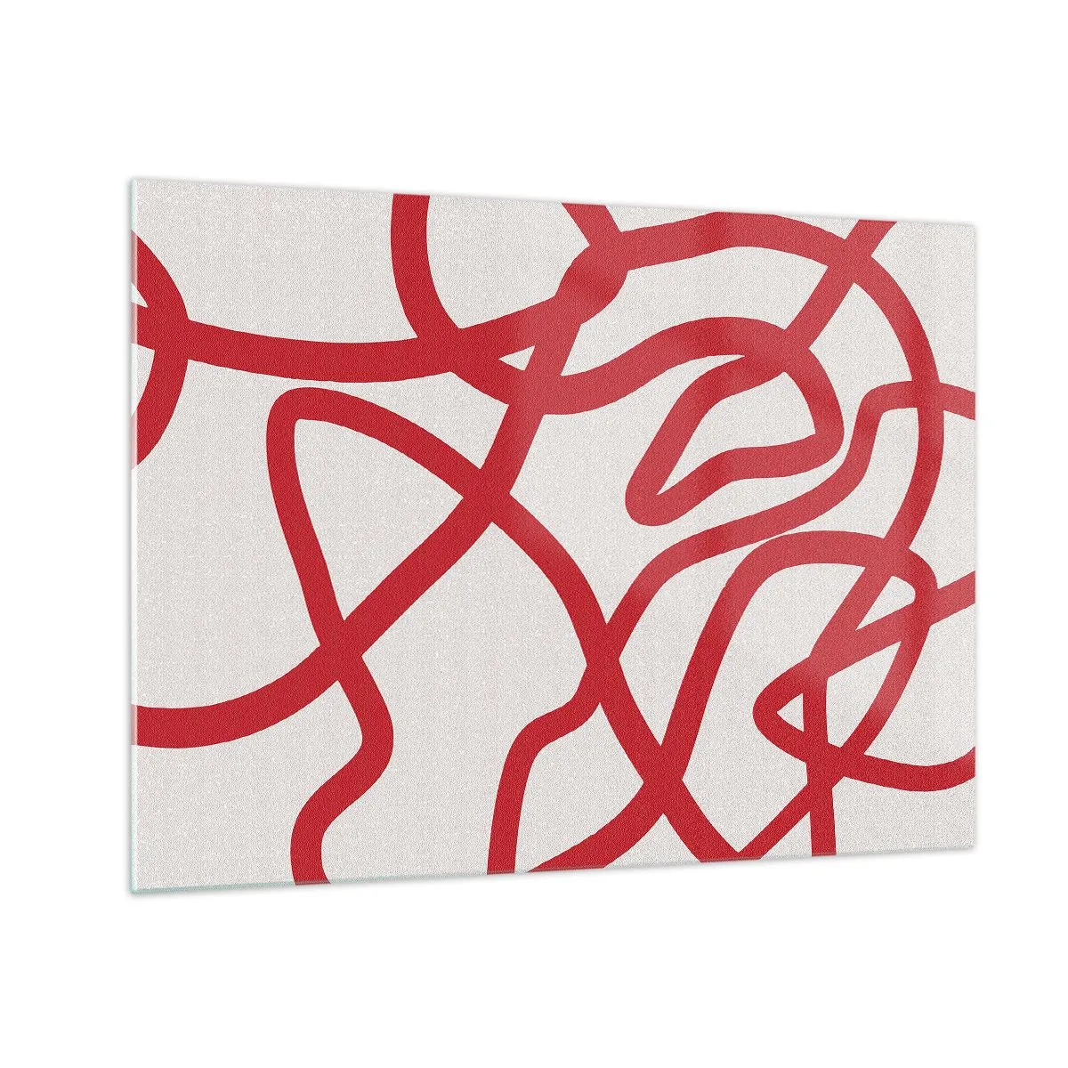 Quadro em vidro - Linhas vermelhas girando dinamicamente em um fundo branco - 70x50cm - Vermelho em branco - Decoração de parede moderna para a sala de estar e quarto ARTTOR