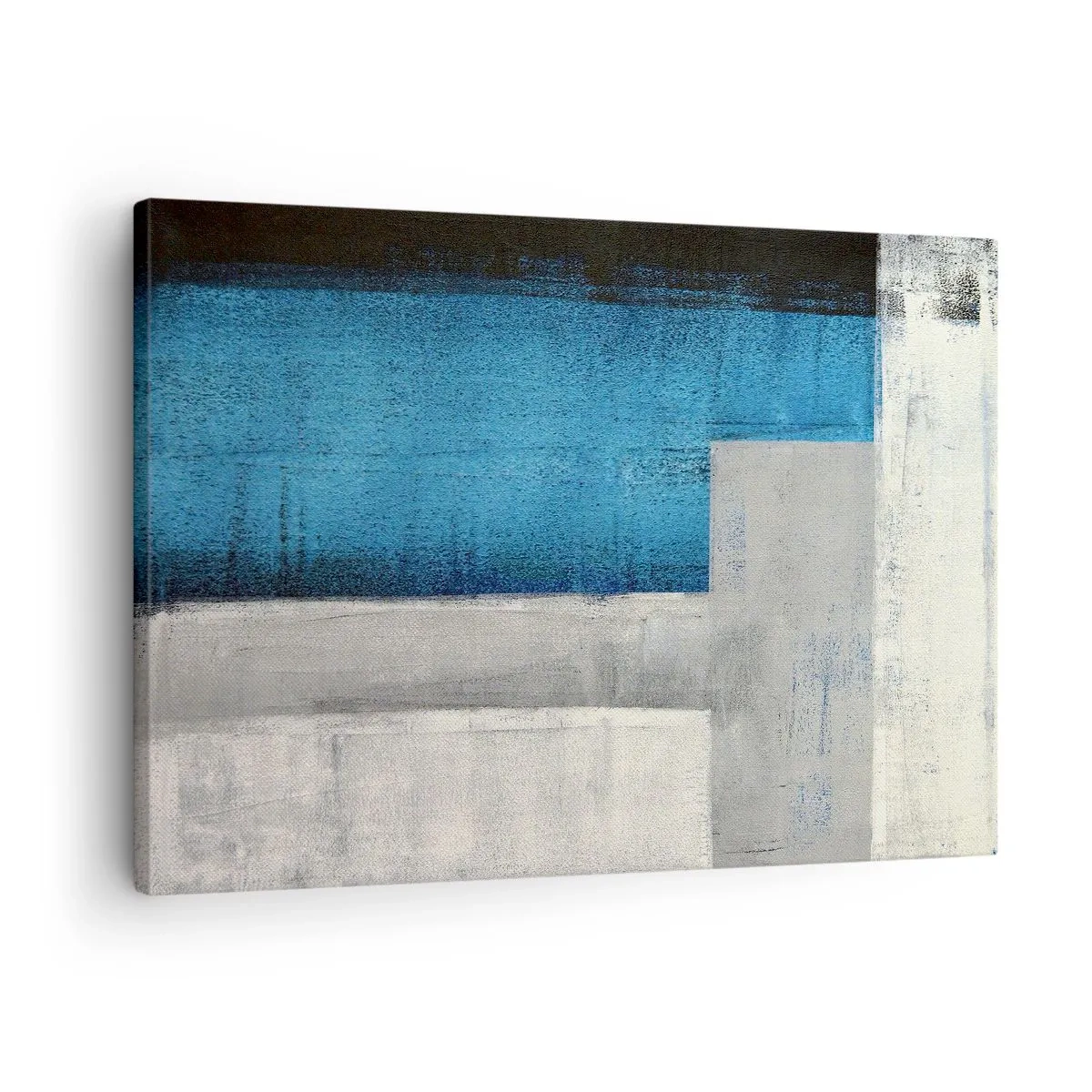 Quadro em tela - Uma composição abstrata com tons de azul, cinza e branco. - 70x50cm - Uma composição poética de cinza e azul - Decoração de parede moderna para a sala de estar e quarto ARTTOR