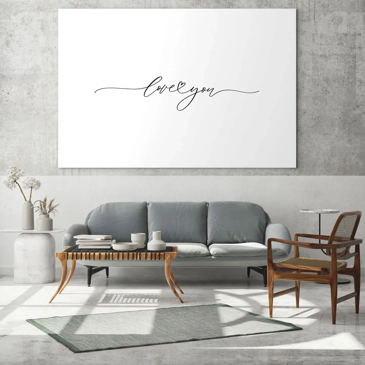 Quadro em vidro - Inscrição minimalista "Eu te amo" em fundo branco - 70x50cm - Preto e branco - Decoração de parede moderna para a sala de estar e quarto ARTTOR