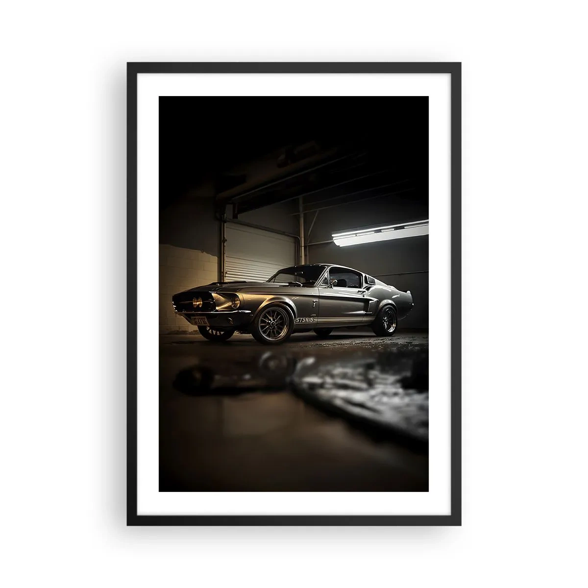 Pôster com moldura preta - Carro esportivo clássico na garagem - 50x70cm - De volta ao passado - Decoração de parede moderna para a sala de estar e quarto ARTTOR