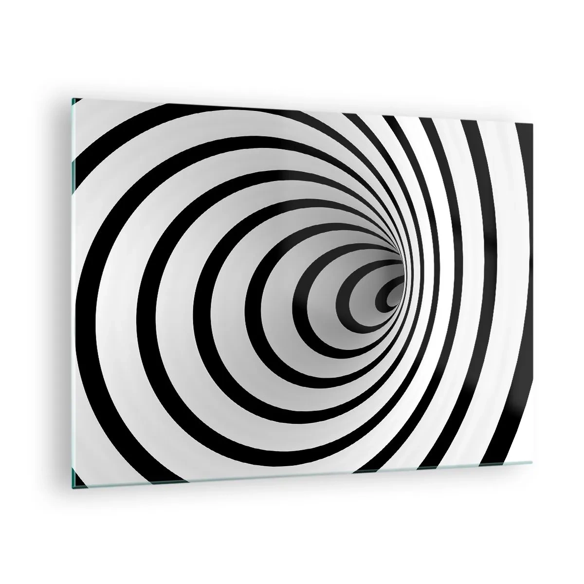Quadro em vidro - Padrão espiral abstrato em preto e branco - 70x50cm - Também não resiste? - Decoração de parede moderna para a sala de estar e quarto ARTTOR