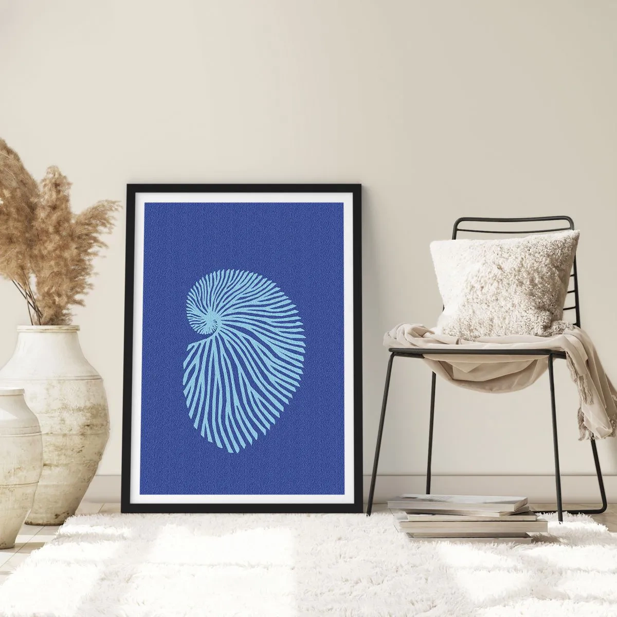 Pôster com moldura preta - Gráficos de conchas estilizados em um arranjo espiral - 50x70cm - O nascimento da concha - Decoração de parede moderna para a sala de estar e quarto ARTTOR