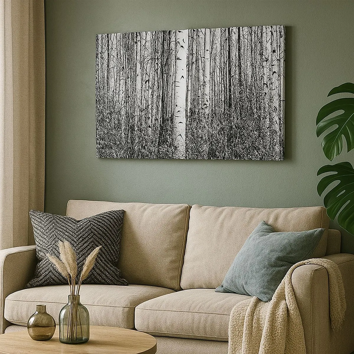 Quadro em tela - Bétulas pretas e brancas na floresta - 70x50cm - Colunata de bétula - Decoração de parede moderna para a sala de estar e quarto ARTTOR