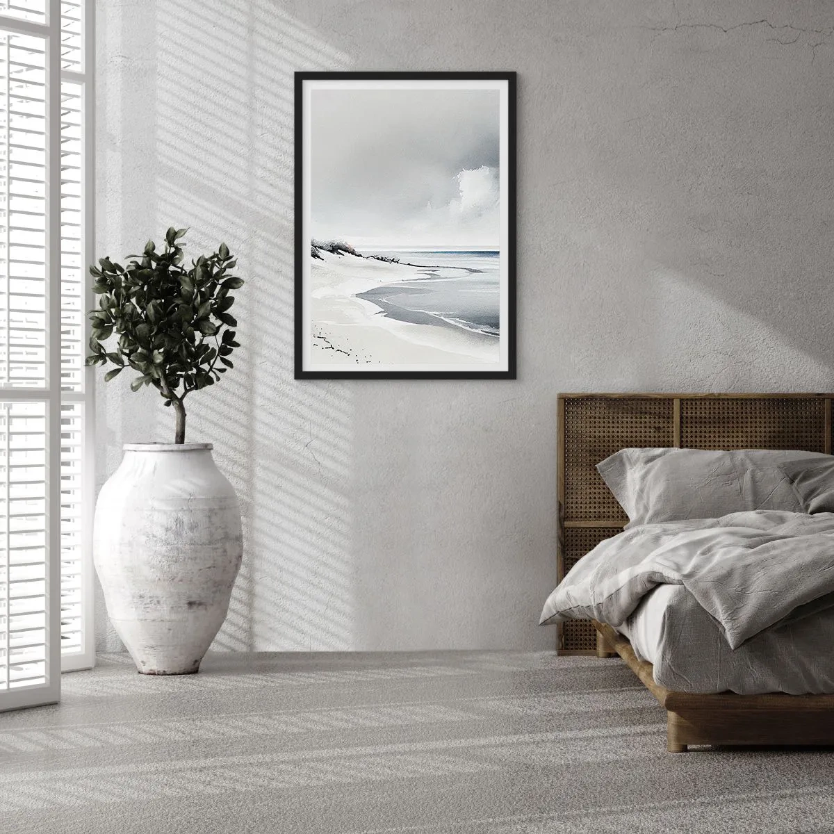 Pôster com moldura preta - Uma praia minimalista em tons de cinza - 50x70cm - Juntos para sempre - Decoração de parede moderna para a sala de estar e quarto ARTTOR