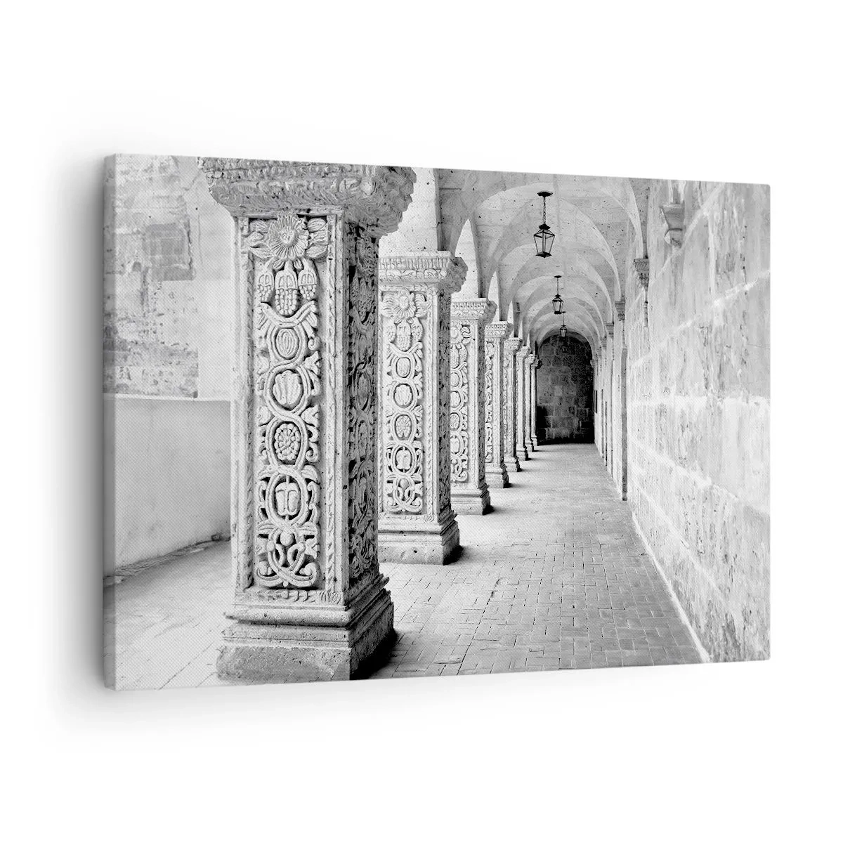 Quadro em tela - Colunas históricas em uma foto monocromática - 70x50cm - E para onde...? - Decoração de parede moderna para a sala de estar e quarto ARTTOR