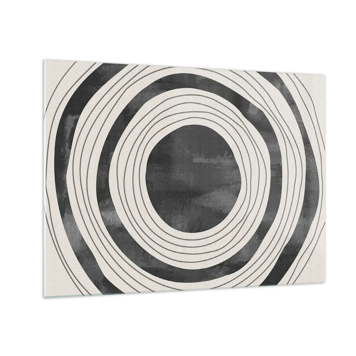 Quadro em vidro - Círculos concêntricos pretos e brancos com contornos irregulares - 70x50cm - Direito ao ponto - Decoração de parede moderna para a sala de estar e quarto ARTTOR