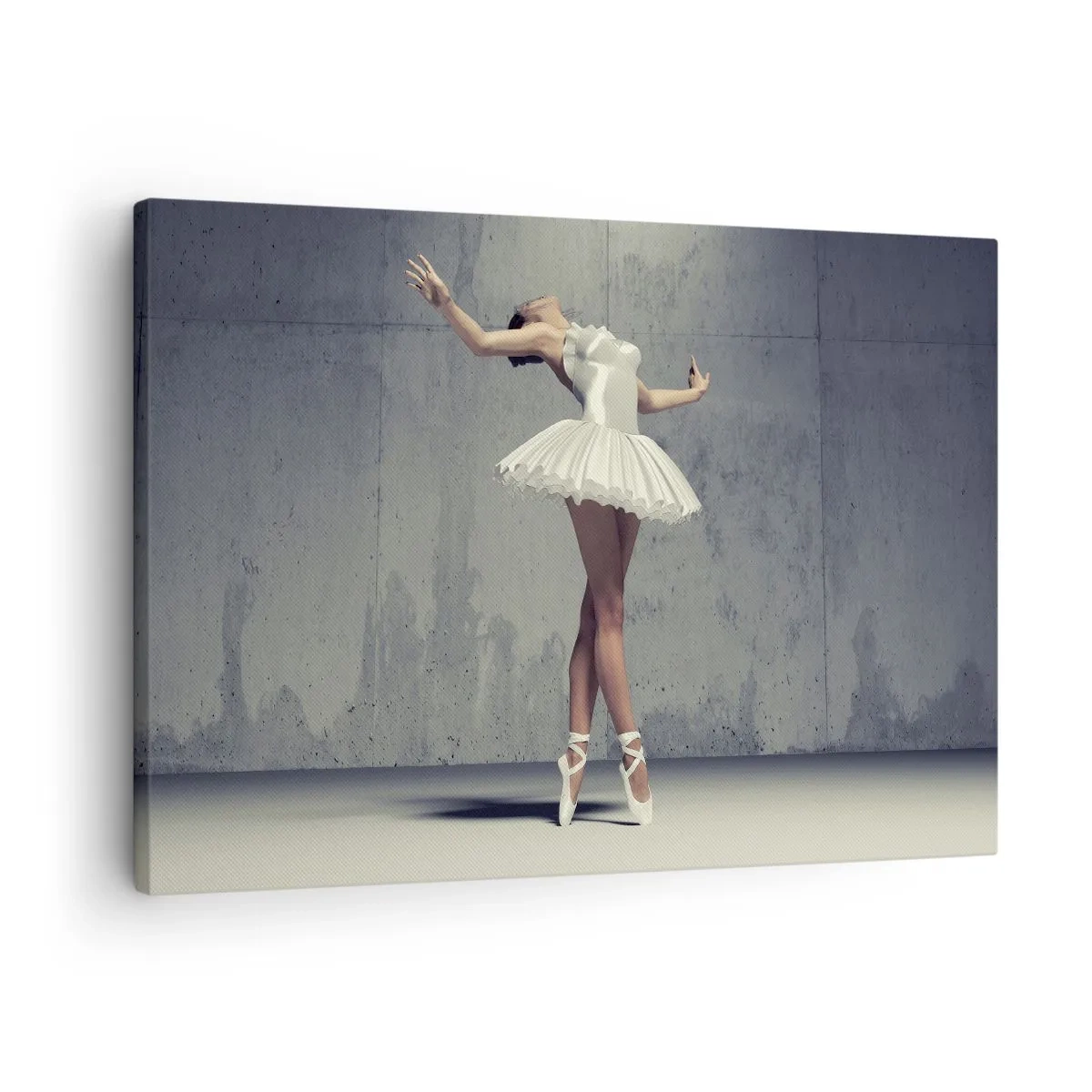 Quadro em tela - Uma bailarina de vestido branco contra uma parede crua. - 70x50cm - Leve como um pássaro - Decoração de parede moderna para a sala de estar e quarto ARTTOR