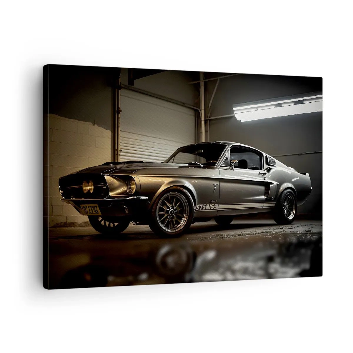 Quadro em tela - Carro clássico em garagem retrô - 70x50cm - De volta ao passado - Decoração de parede moderna para a sala de estar e quarto ARTTOR