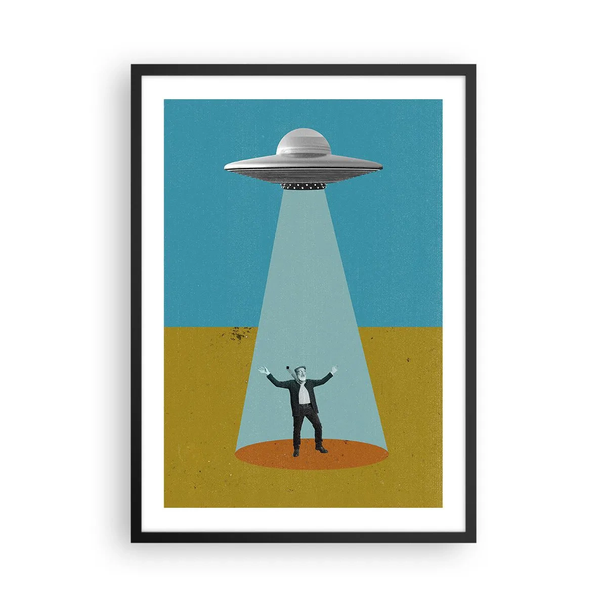 Pôster com moldura preta - Ilustração retrô de uma abdução por OVNI - 50x70cm - Encontro próximo - Decoração de parede moderna para a sala de estar e quarto ARTTOR