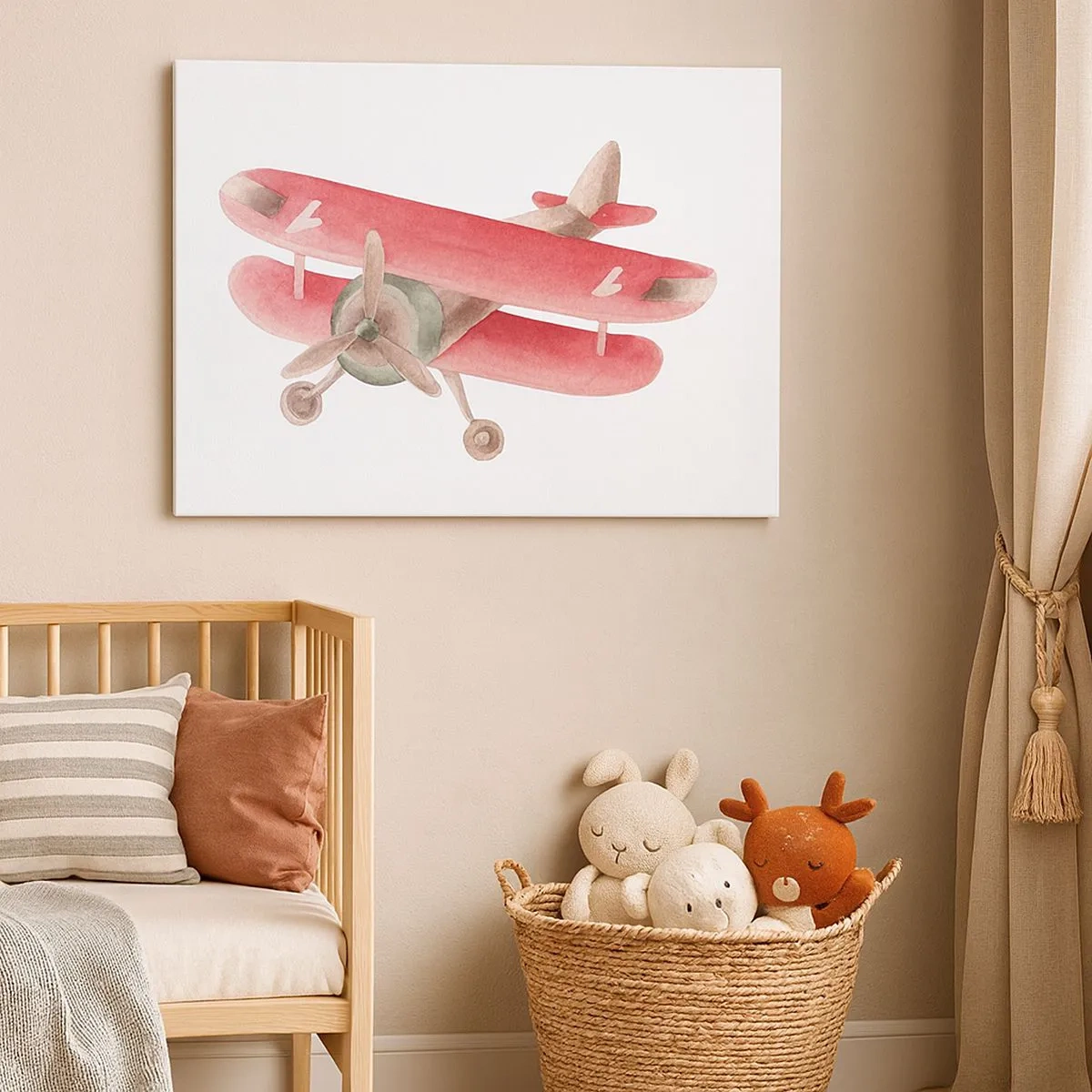 Quadro em tela - Avião retrô vermelho em fundo branco - 70x50cm - Pronto para voos altos - Decoração de parede moderna para a sala de estar e quarto ARTTOR