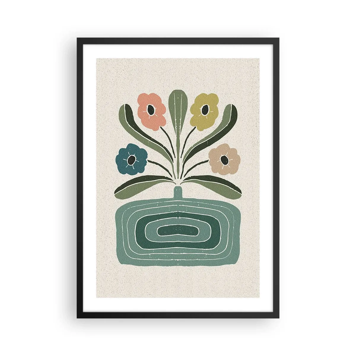 Pôster com moldura preta - Flores estilizadas em uma composição gráfica - 50x70cm - Buquê simétrico - Decoração de parede moderna para a sala de estar e quarto ARTTOR