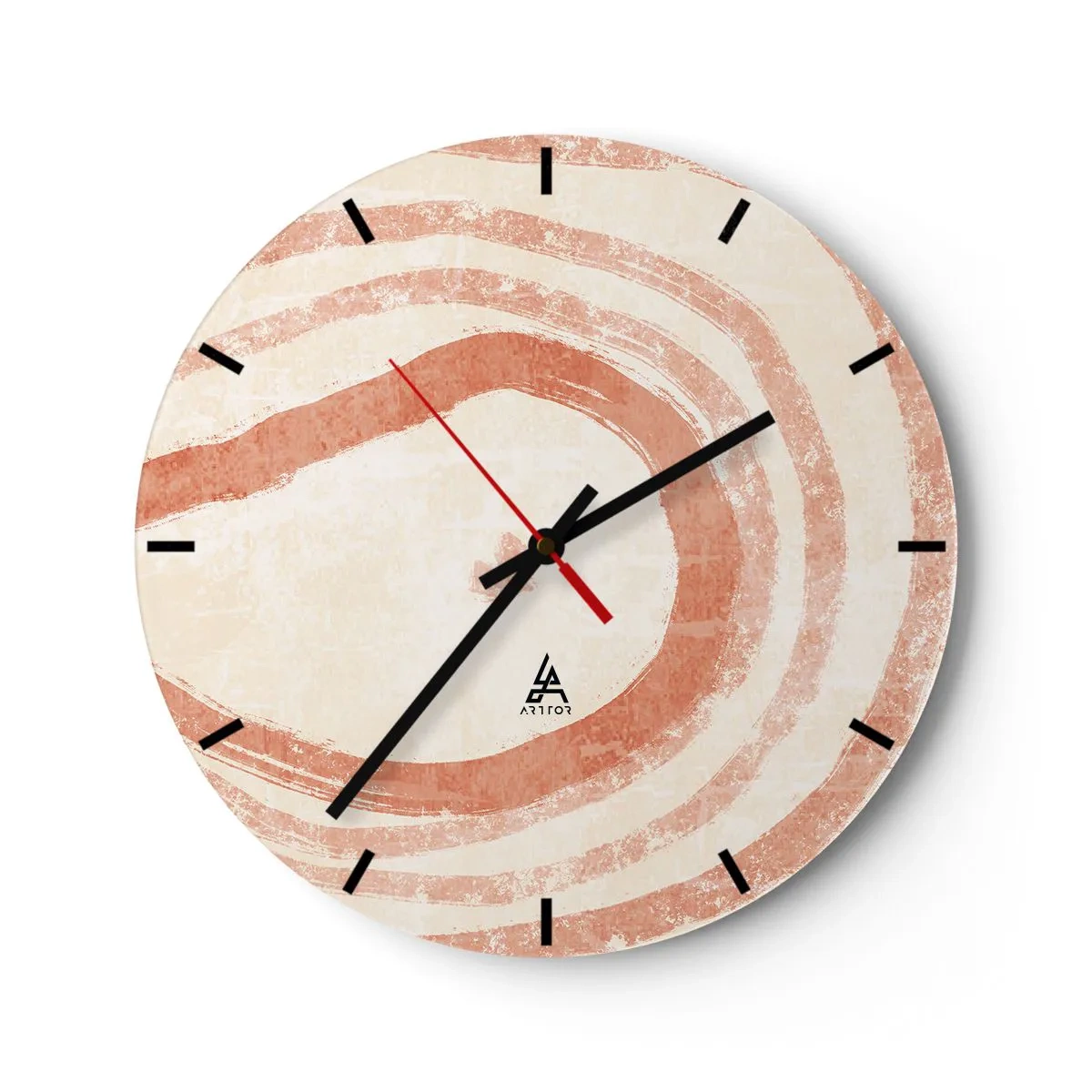 Relógio de parede - Relógio em vidro - Círculos de coral abstratos em um fundo claro - 30x30cm - Círculos de coral – composição - Decoração de parede moderna para a sala de estar, cozinha e quarto ARTTOR