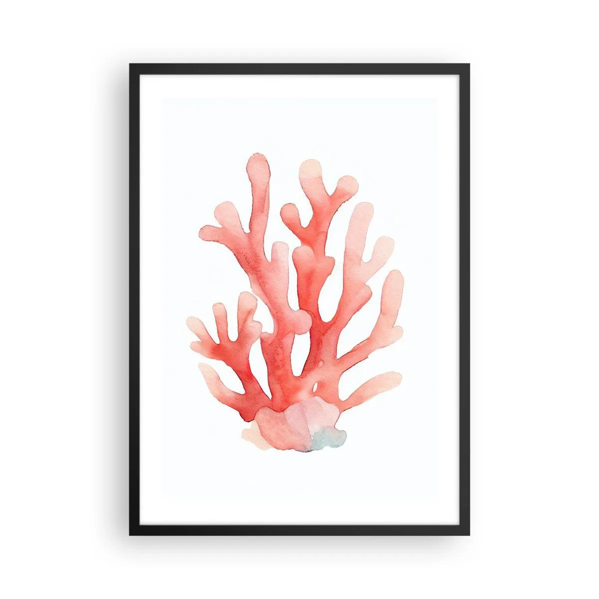 Pôster com moldura preta - Ilustração em aquarela de coral vermelho sobre fundo branco - 50x70cm - Coral de cor coral - Decoração de parede moderna para a sala de estar e quarto ARTTOR