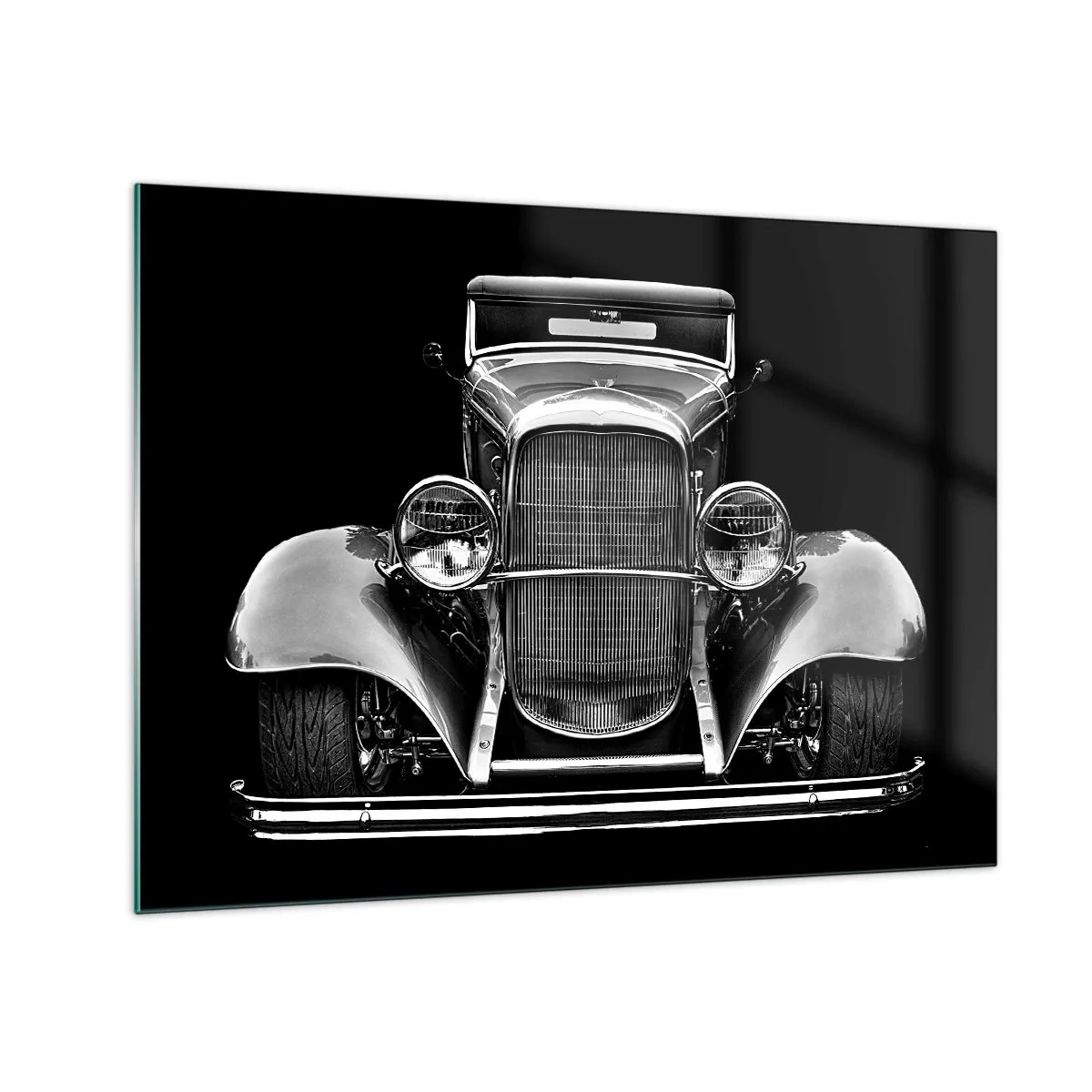 Quadro em vidro - Uma vista frontal de um carro retrô vintage - 70x50cm - Um verdadeiro general - Decoração de parede moderna para a sala de estar e quarto ARTTOR