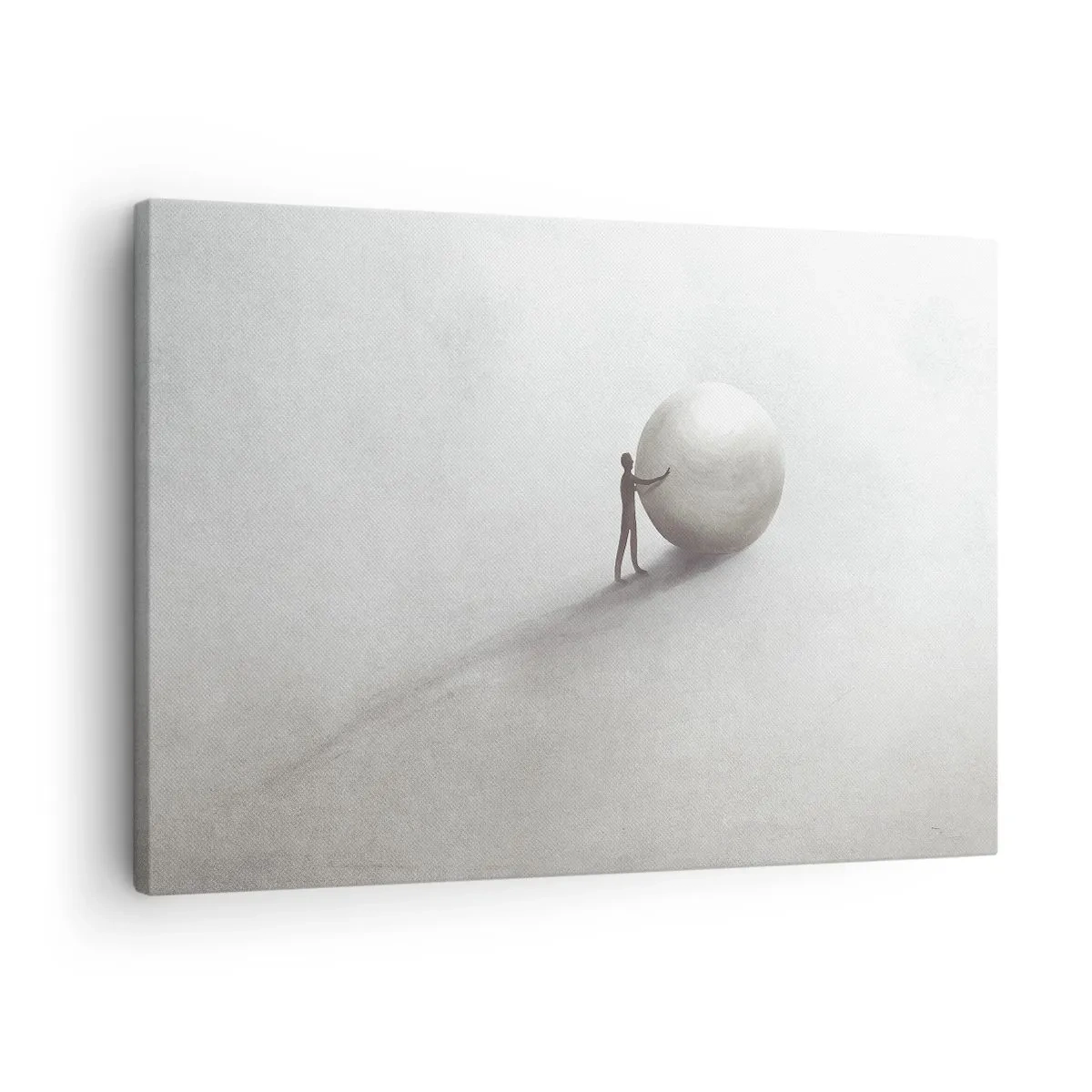 Quadro em tela - Uma figura minimalista com uma bola sobre um fundo claro e monocromático. - 70x50cm - O Jogo da Vida - Decoração de parede moderna para a sala de estar e quarto ARTTOR