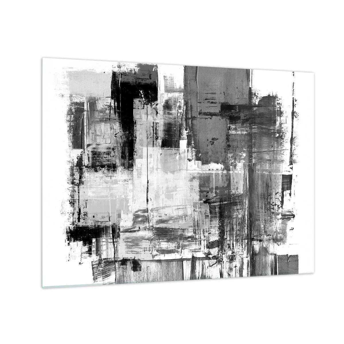 Quadro em vidro - Abstração em preto e branco com estrutura geométrica - 70x50cm - O cinza é lindo - Decoração de parede moderna para a sala de estar e quarto ARTTOR