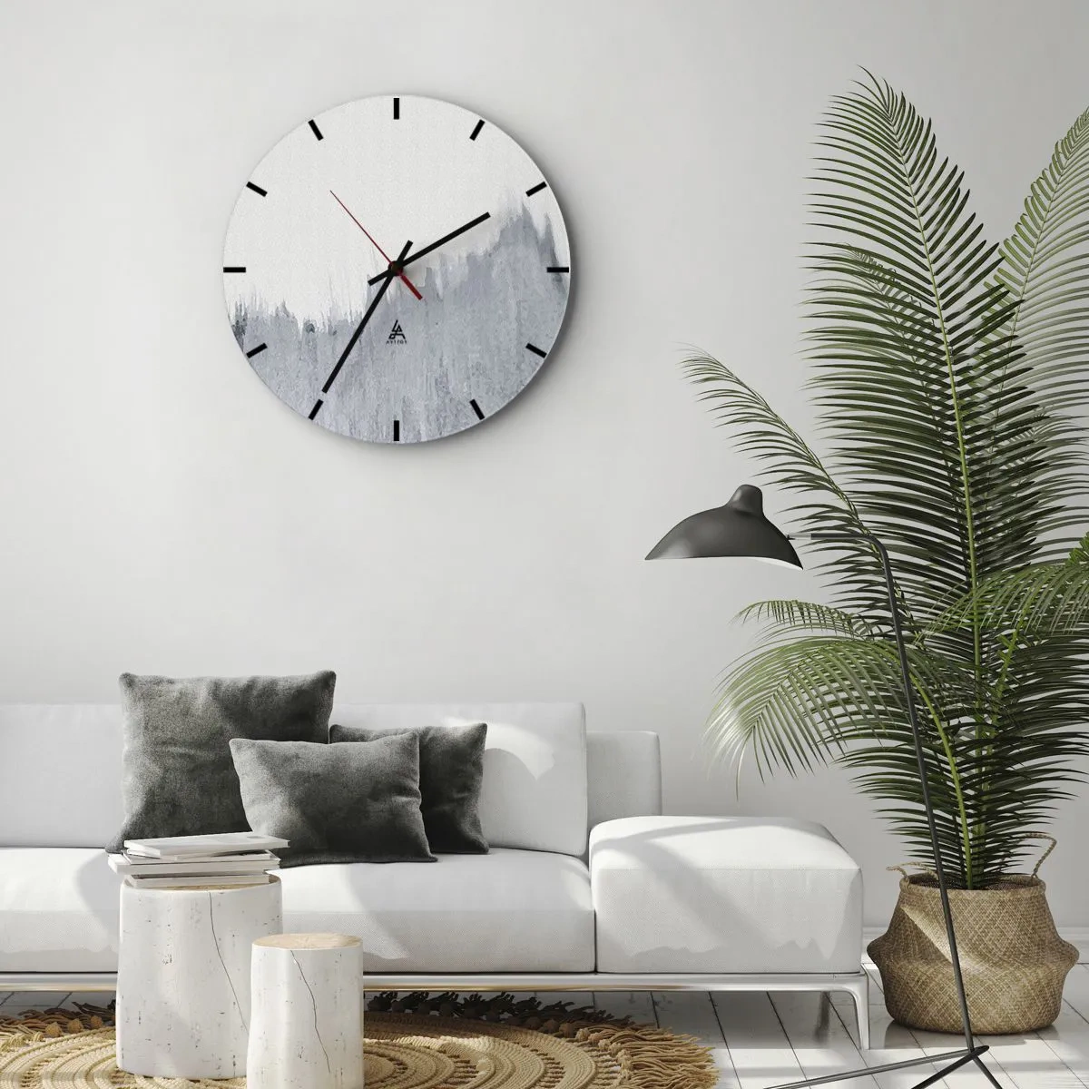 Relógio de parede - Relógio em vidro - Abstração cinza com pinceladas verticais - 30x30cm - Um registo misterioso - Decoração de parede moderna para a sala de estar, cozinha e quarto ARTTOR