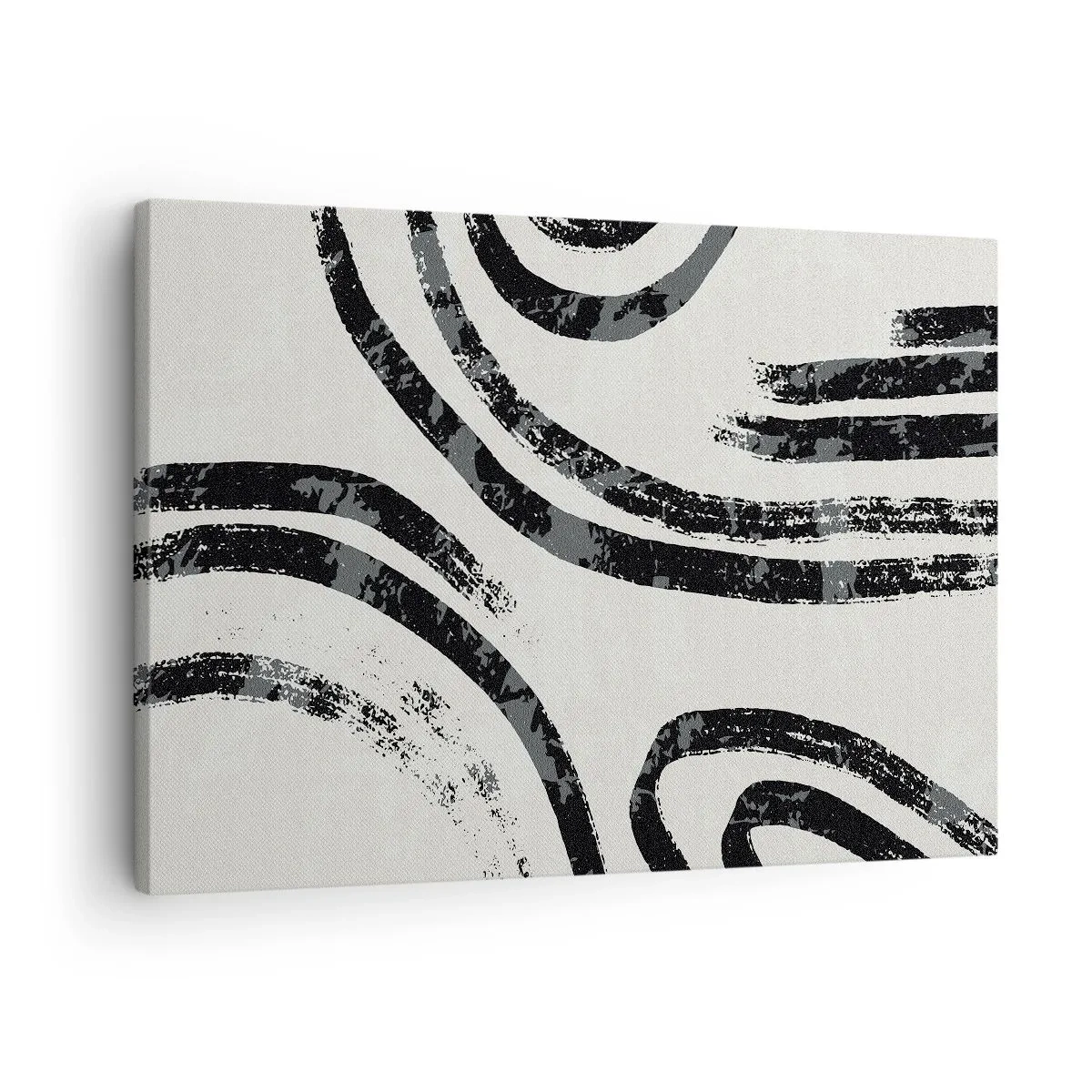 Quadro em tela - Linhas abstratas em preto e branco sobre um fundo claro - 70x50cm - Meio parado - Decoração de parede moderna para a sala de estar e quarto ARTTOR
