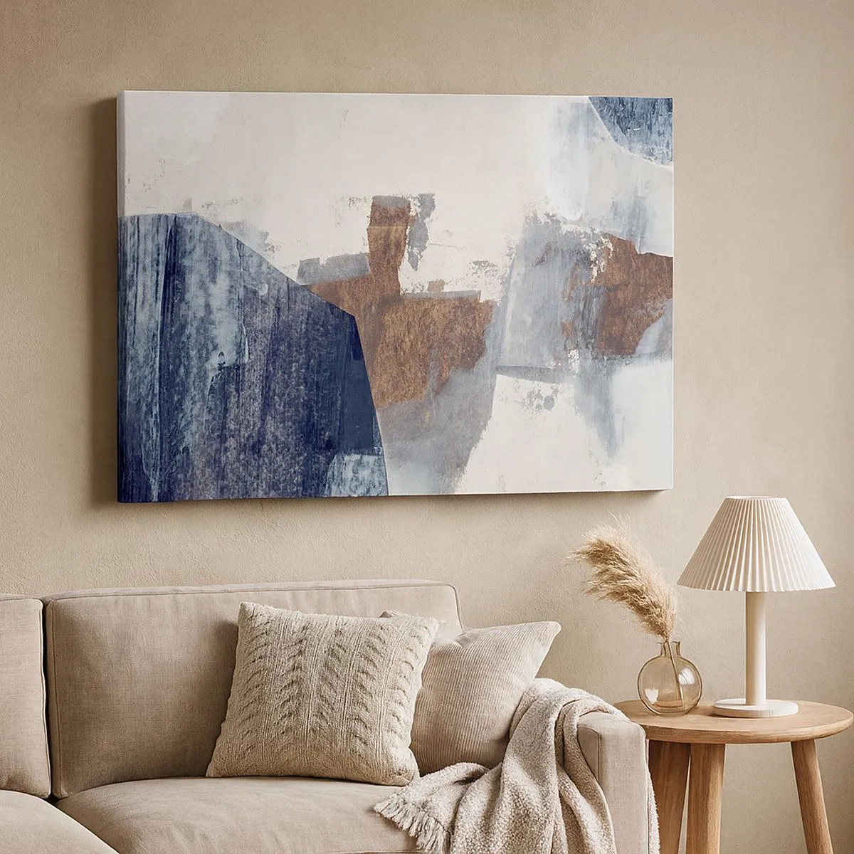 Quadro em tela - Formas abstratas em tons de azul e marrom - 70x50cm - Formas azuis e marrons - Decoração de parede moderna para a sala de estar e quarto ARTTOR