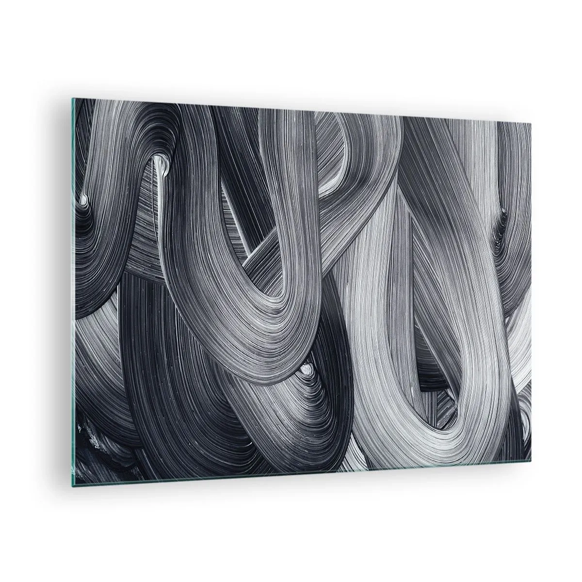 Quadro em vidro - Pinceladas abstratas em tons de preto e cinza - 70x50cm - A fluidez da realidade - Decoração de parede moderna para a sala de estar e quarto ARTTOR