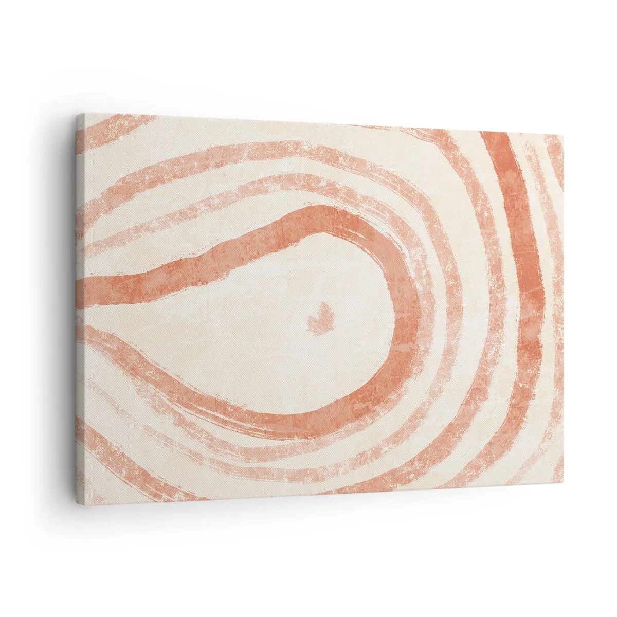Quadro em tela - Um motivo abstrato de linhas concêntricas em tons de terracota. - 70x50cm - Círculos de coral – composição - Decoração de parede moderna para a sala de estar e quarto ARTTOR
