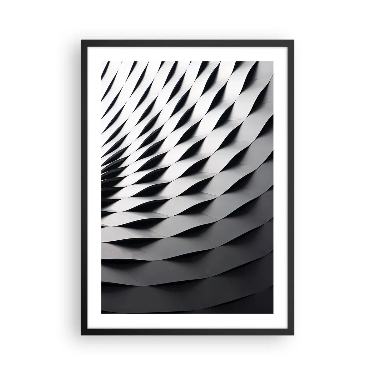 Pôster com moldura preta - Fotografia abstrata de uma estrutura com um padrão preto e branco - 50x70cm - Na superfície das ondas - Decoração de parede moderna para a sala de estar e quarto ARTTOR