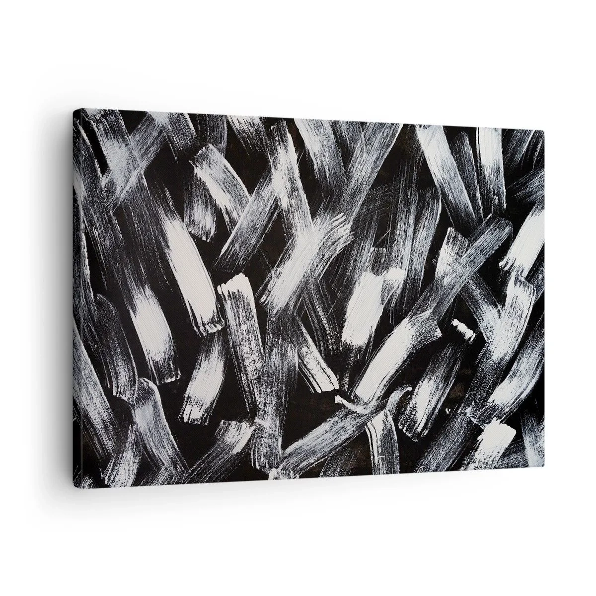 Quadro em tela - Abstração dinâmica com pinceladas brancas sobre fundo preto. - 70x50cm - Abstração no espírito industrial - Decoração de parede moderna para a sala de estar e quarto ARTTOR