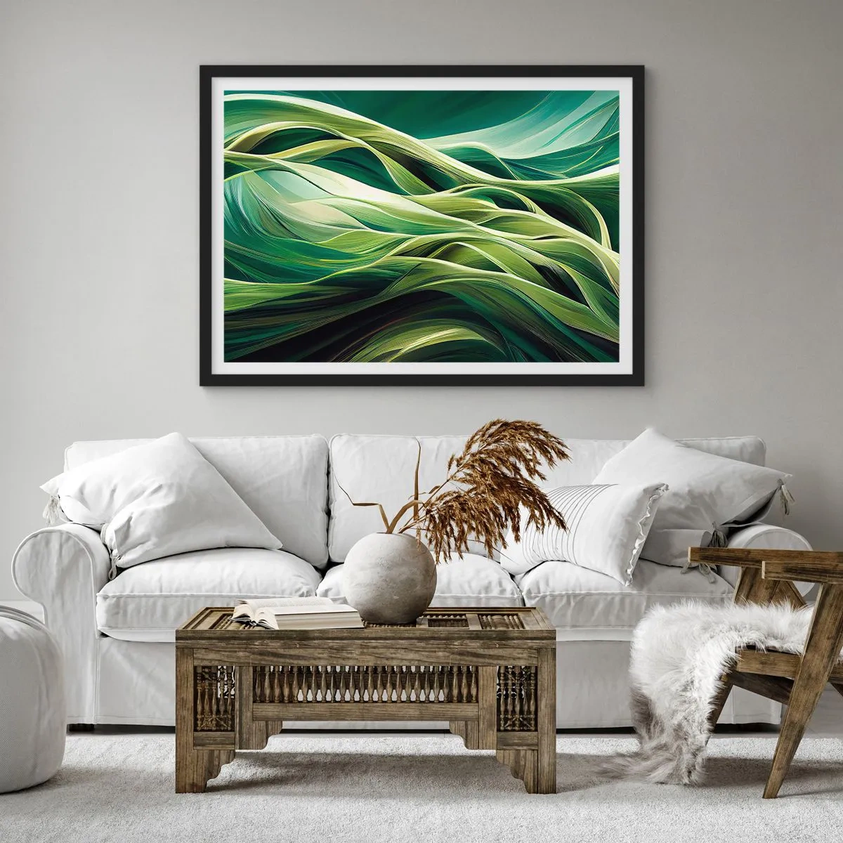 Pôster com moldura preta - Jogo verde abstrato - 70x50 cm