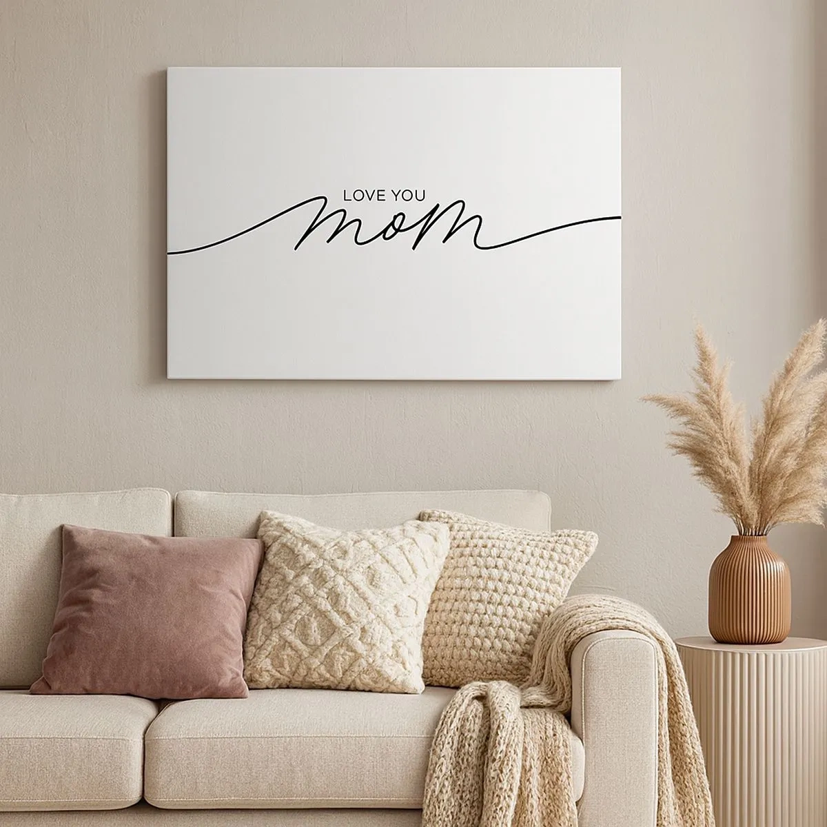 Quadro em tela - Inscrição minimalista "Love You Mom" em fundo branco - 70x50cm - Uma grande emoção - Decoração de parede moderna para a sala de estar e quarto ARTTOR