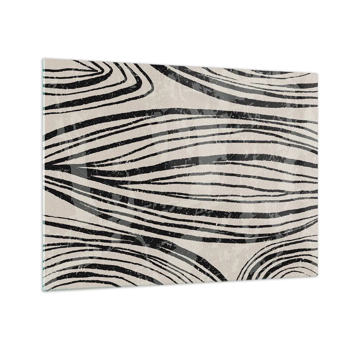 Quadro em vidro - Ondas de linhas pretas em um fundo claro - 70x50cm - Piscina em linha - Decoração de parede moderna para a sala de estar e quarto ARTTOR