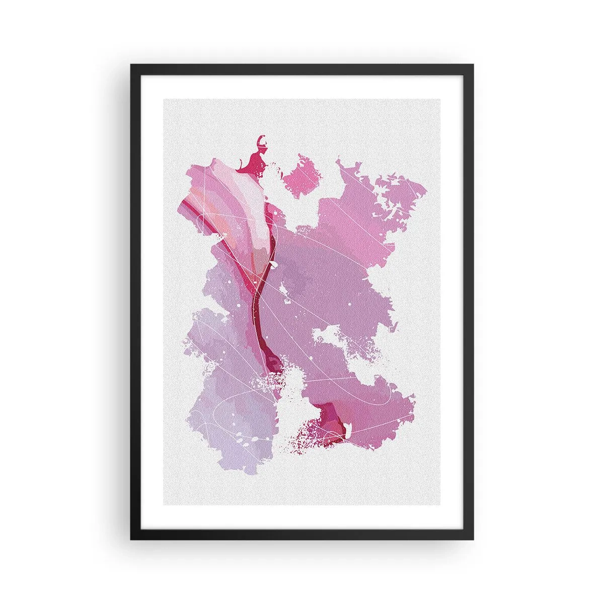 Pôster com moldura preta - Mapa abstrato em tons de rosa e roxo - 50x70cm - Mapa do mundo rosa - Decoração de parede moderna para a sala de estar e quarto ARTTOR