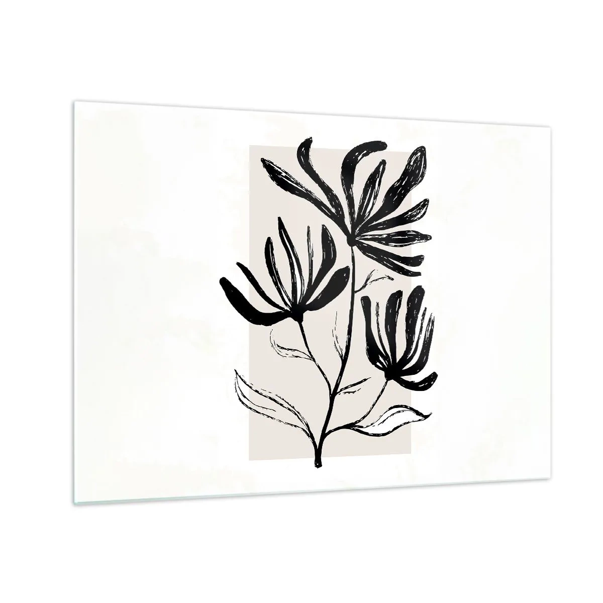 Quadro em vidro - Esboço preto de uma planta em um fundo claro - 70x50cm - Esboço para o herbário - Decoração de parede moderna para a sala de estar e quarto ARTTOR