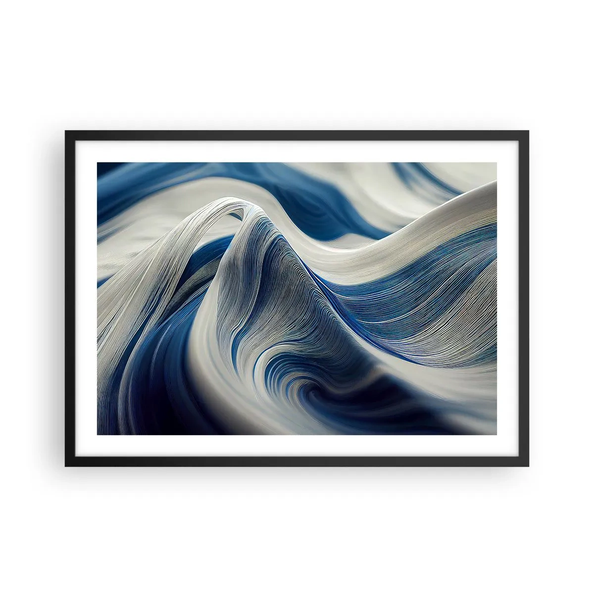 Pôster com moldura preta - A fluidez do azul e do branco - 70x50 cm