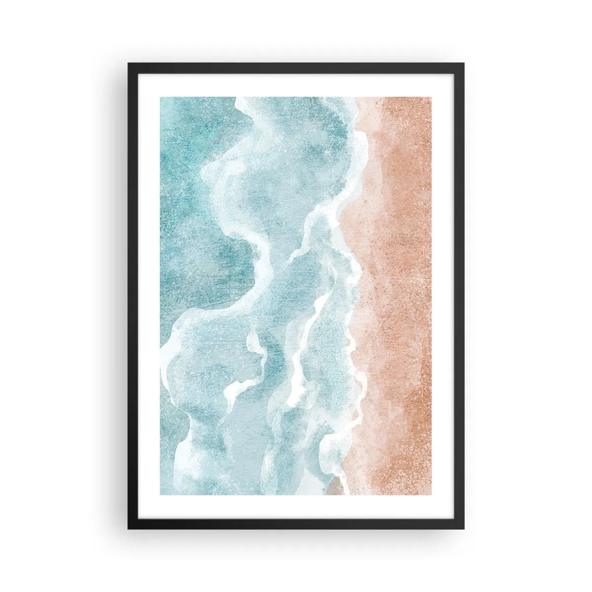 Pôster com moldura preta - Ondas do oceano encontrando a praia de areia - 50x70cm - Abstração de nuvem - Decoração de parede moderna para a sala de estar e quarto ARTTOR